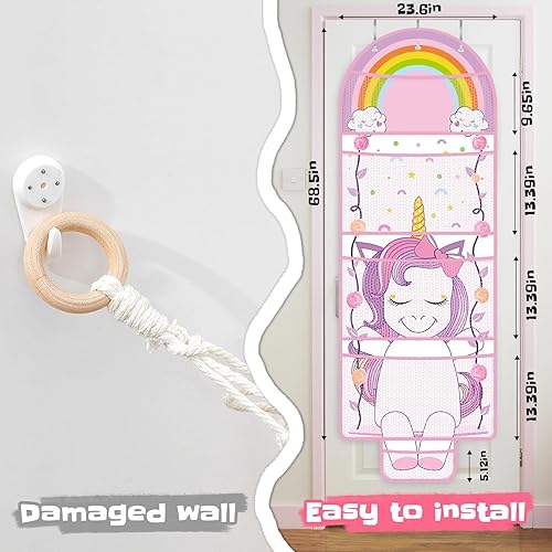 Miniatura 4 de Almacenamiento de animales de peluche, unicornio arcoíris sobre la puerta, almacenamiento de animales de peluche para niños y niñas, organizador