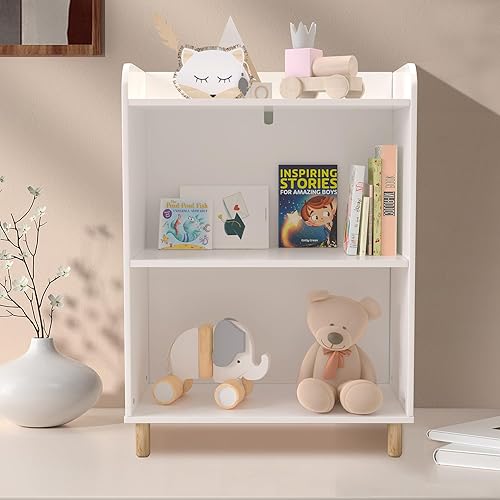 Zacis Estantería para niños, estante de libros de 3 niveles, organizador de juguetes para habitación de niños, guardería, sala de juegos, dormitorio