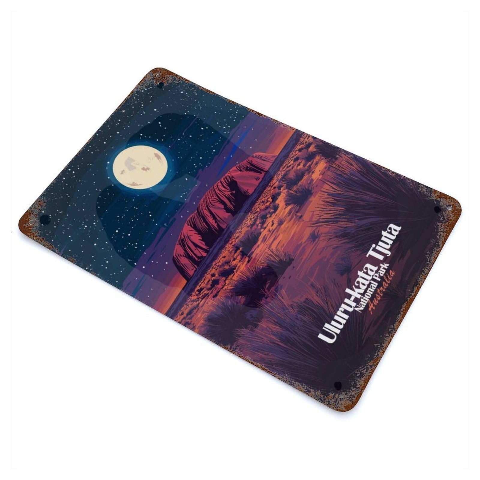 Rust Effect Uluru-Kata Tjuta National Park Rusty Metal Tin Sign 11.8"x7.9", Old School Wall Decor for Basement, Hobby Room And Garage Decor