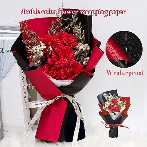 Miniatura 3 de Gloreyan 20 hojas de papel de regalo de flores, ramo de floristería para manualidades, ramo de flores frescas, envoltura impermeable, caja de