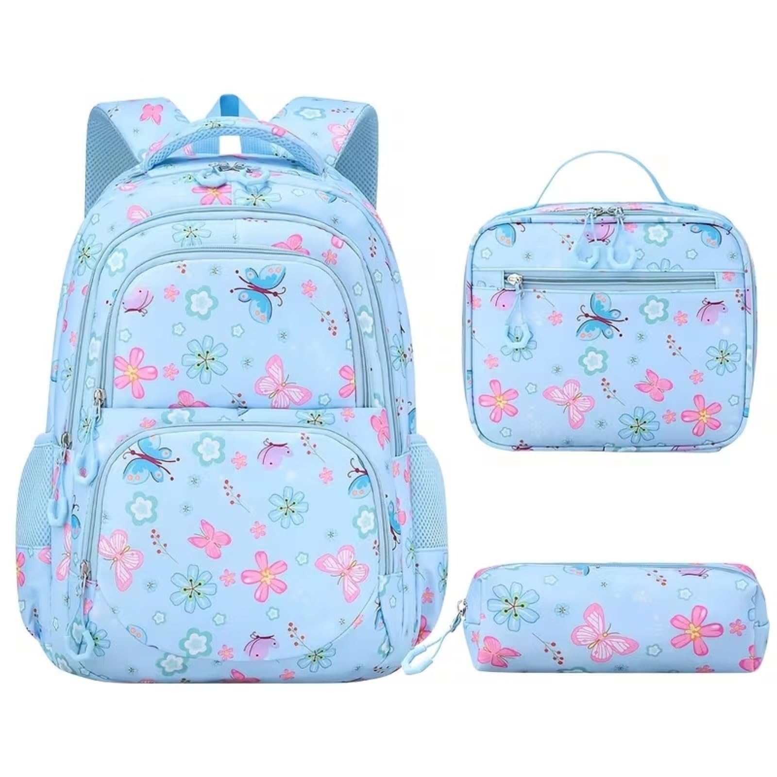 Zaino da Viaggio 3 in 1 Farfalla Floral-Stampa Set Scola con Sacchetto A Pranzo E Borsa Matita per Ragazze Adolescenti
