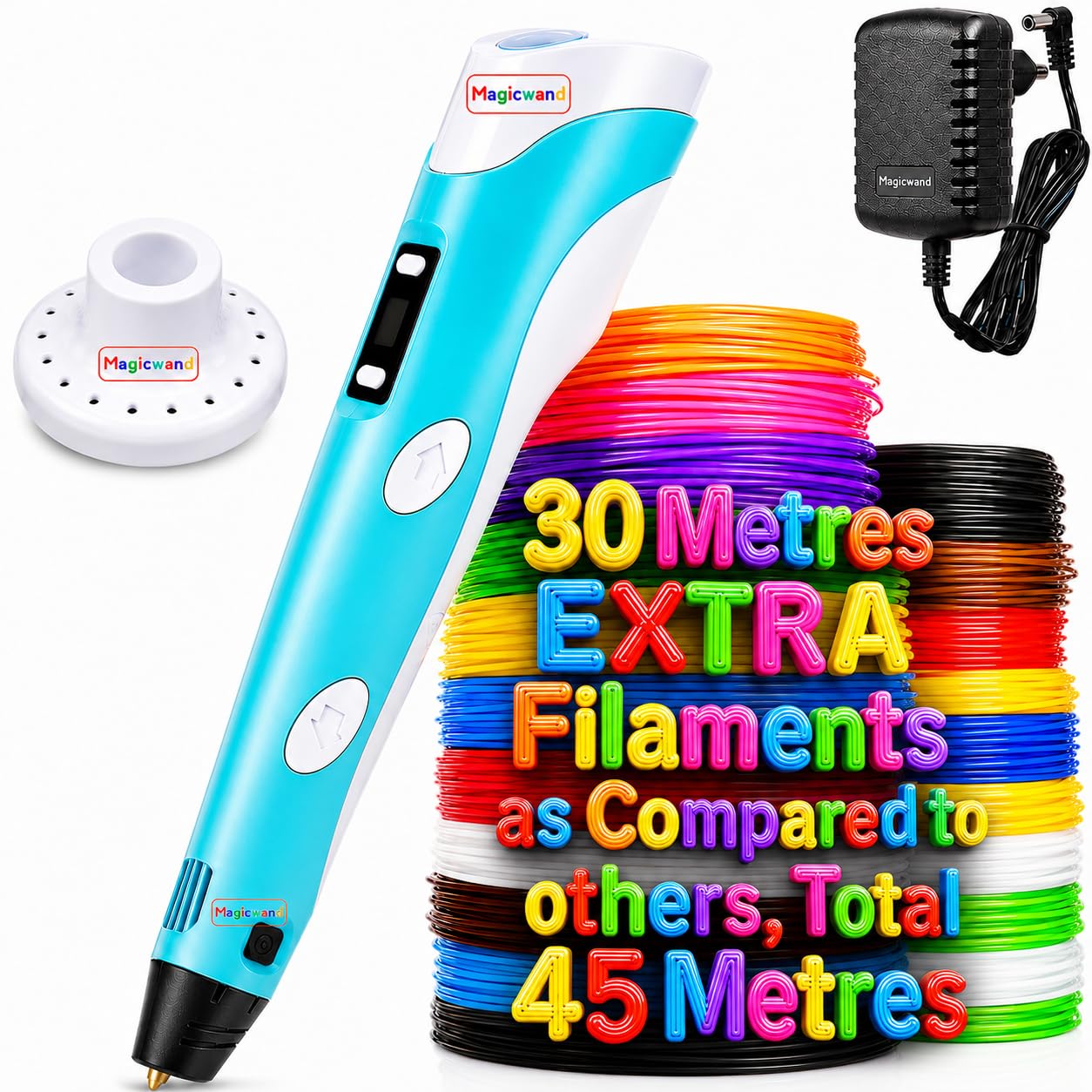 Magicwand【with Adaptor】|【LONG PRESS FILAMENT FORWARD BUTTON TO START 3D PEN】| 3D Printing Pen with LCD Display【10 Metre Each 3 Filaments EXTRA & 3 Metre Each 3 Filaments】【Pack of 1】-picture-32