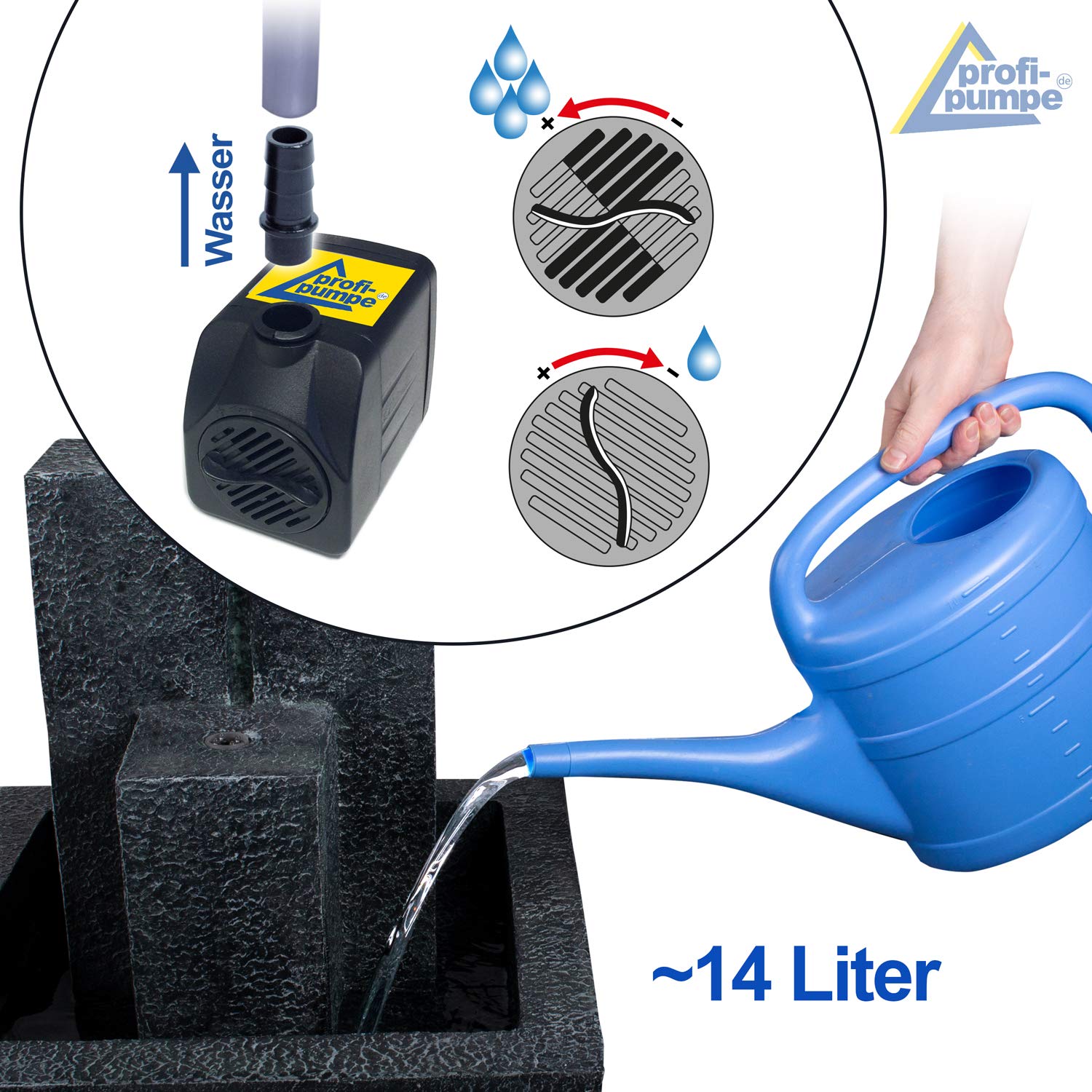 Gartenbrunnen mit Pumpe und LED Leuchte Trio-Basalt - 230V Wasserspiel (dunkelgrau)