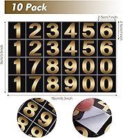 Vista 2 de Prasacco 240 piezas de 10 hojas de calcomanías de números dorados sobre negro, impermeables, números de buzón, autoadhesivas, calcomanías de números