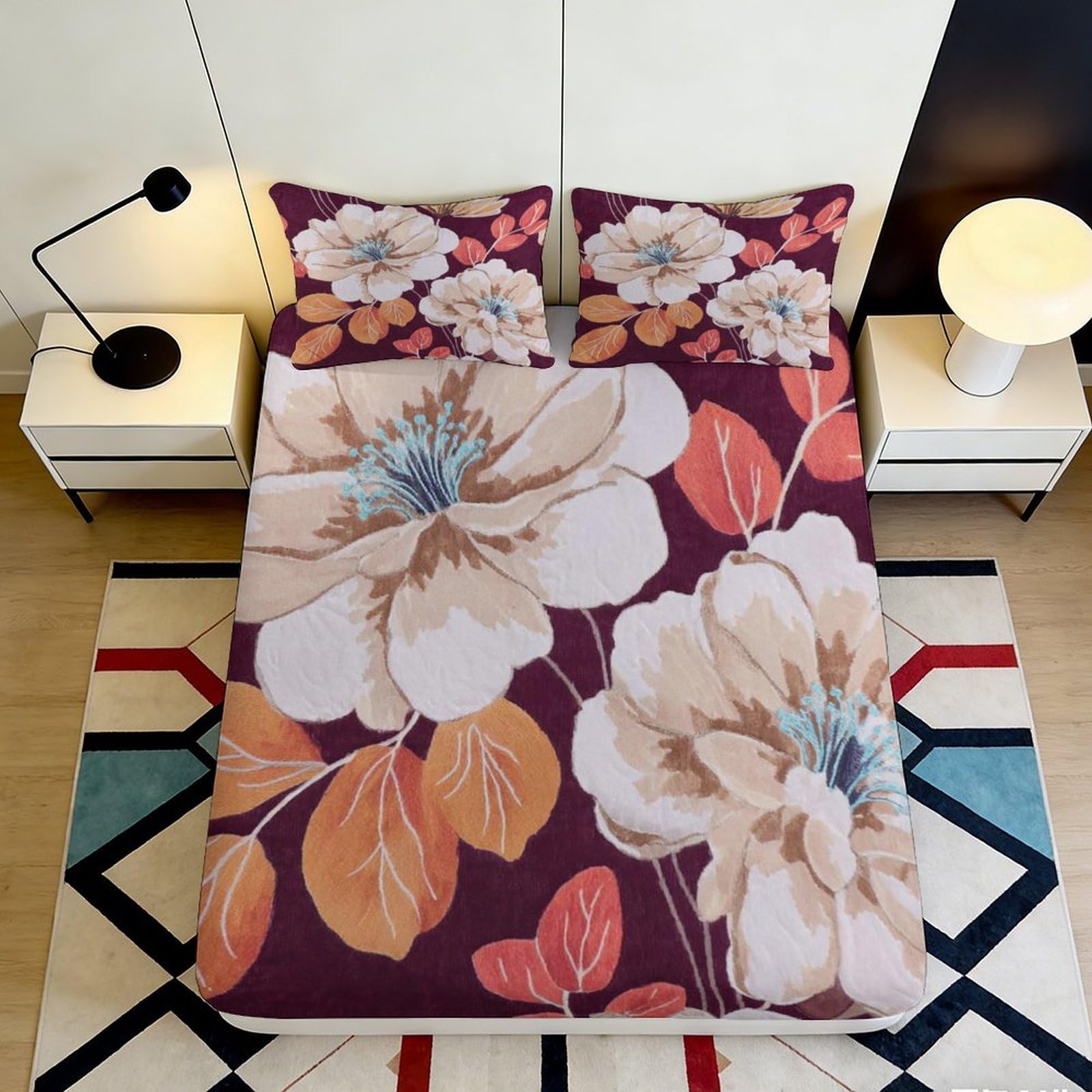 Jqzkxnhpbr Style-9 3D Printed Floral Blossom Fitted Sheet Microfiber Soft Decorative Leaf Pattern Bed Cover For Bedroom Dorm Protection 90X200x25cm