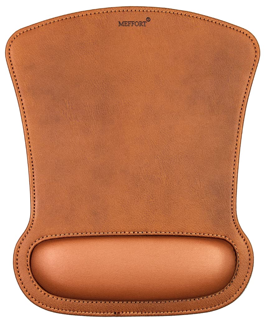 Meffort Inc Leather Mouse Pad with Wrist Rest Support & Non-Slip Base, Durable Ergonomic Gaming Mousepad (Square, Brown)
