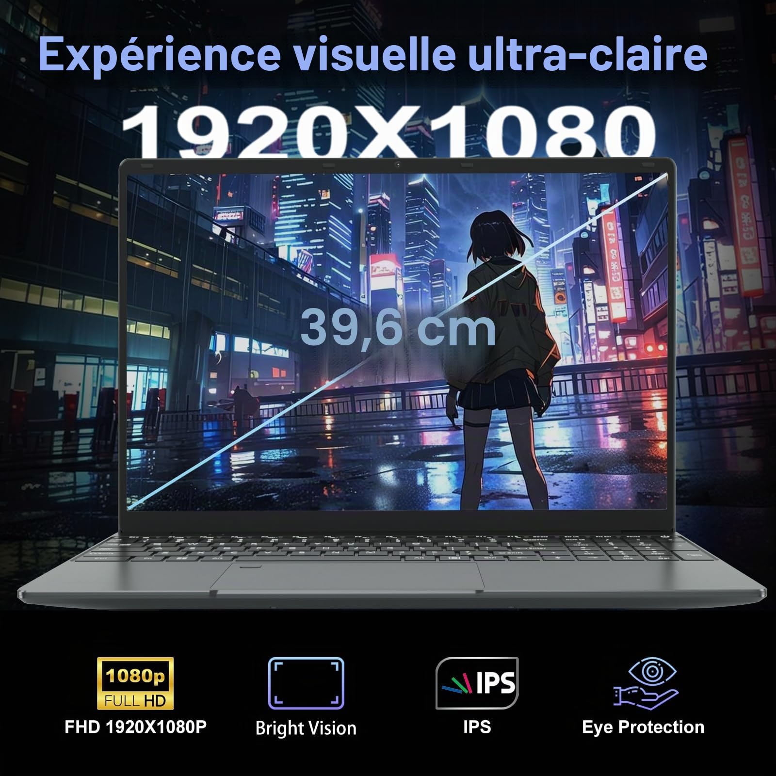 PC Portable 15,6 Pouces 16Go RAM 512Go SSD Celeron N5095, Ordinateur Portable FHD 1920x1080, WiFi Bluetooth, Lecteur d’Empreinte, Laptop Bureautique pour Études et Travail, Clavier AZERTY avec Film