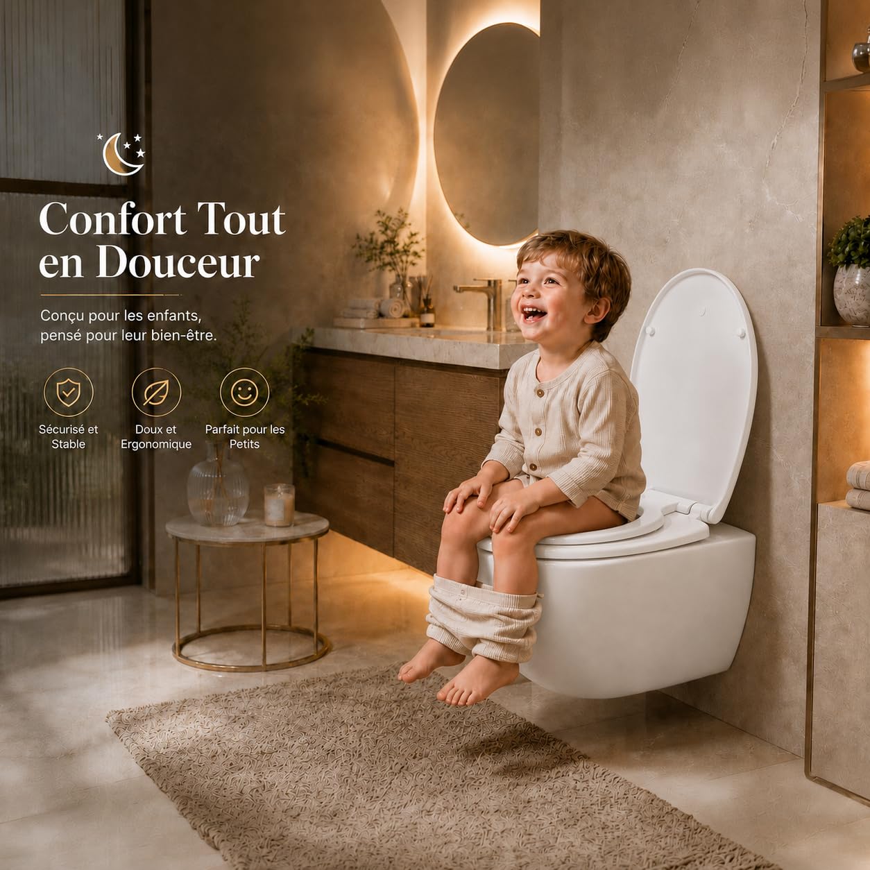 Abattant WC Familial, Lunette de Toilette avec Siège Enfant Magnétique, Frein de Chute et Charnière Réglable, Abattant WC en Polyéthylène pour Adultes et Enfants