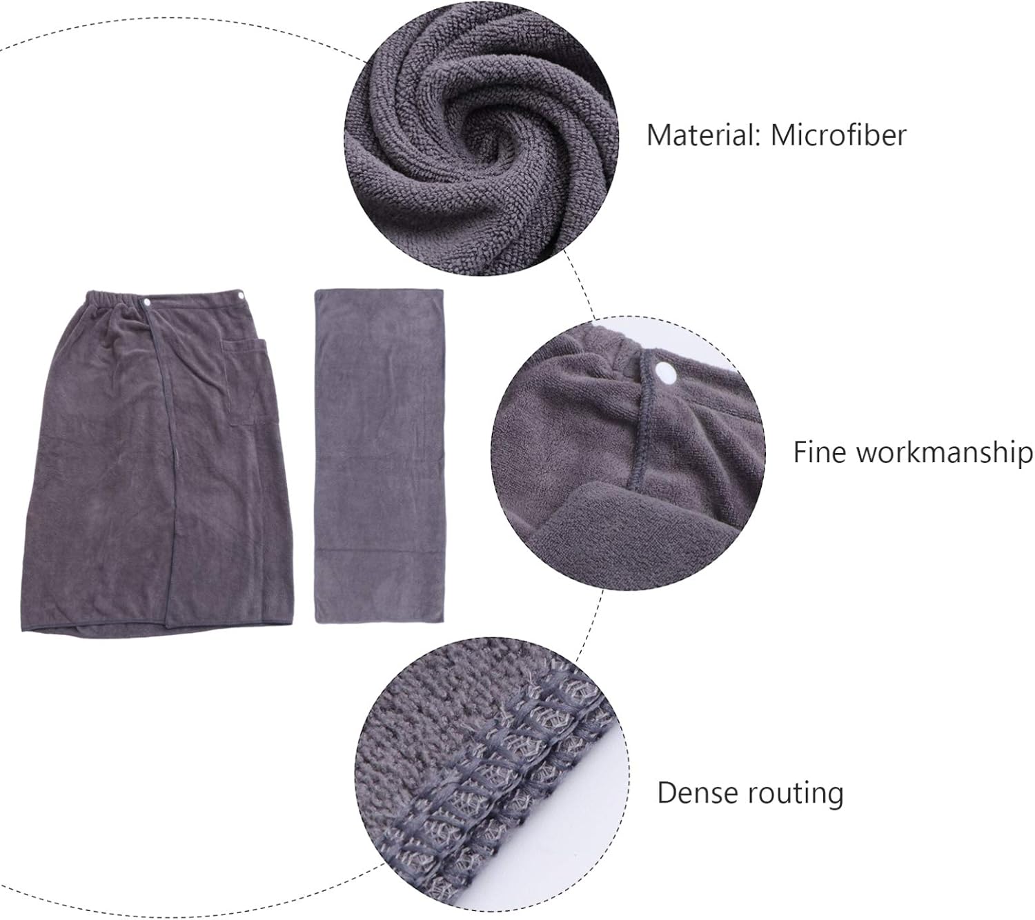 Cabilock Mens Shower Wrap Bath Towel with Snap Closure Microfiber Wearable Bath Skirt Soft Blanket Robe for Home Dorm Hotel Spa Gym Grey