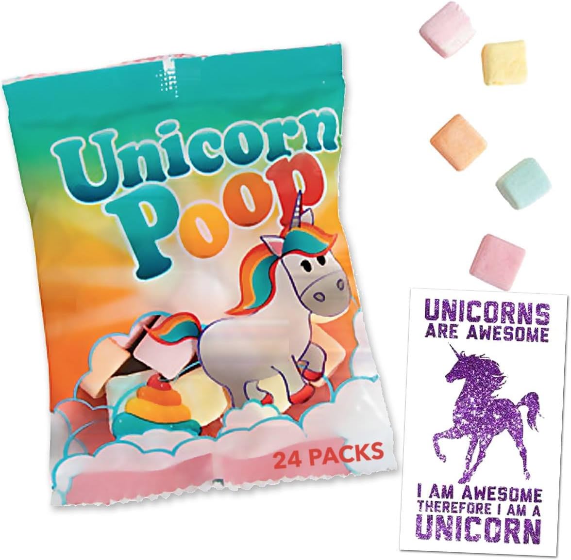 57 Unicorn Poop Marshmallow Candy Fun Packs + 1 Awesome Sticker