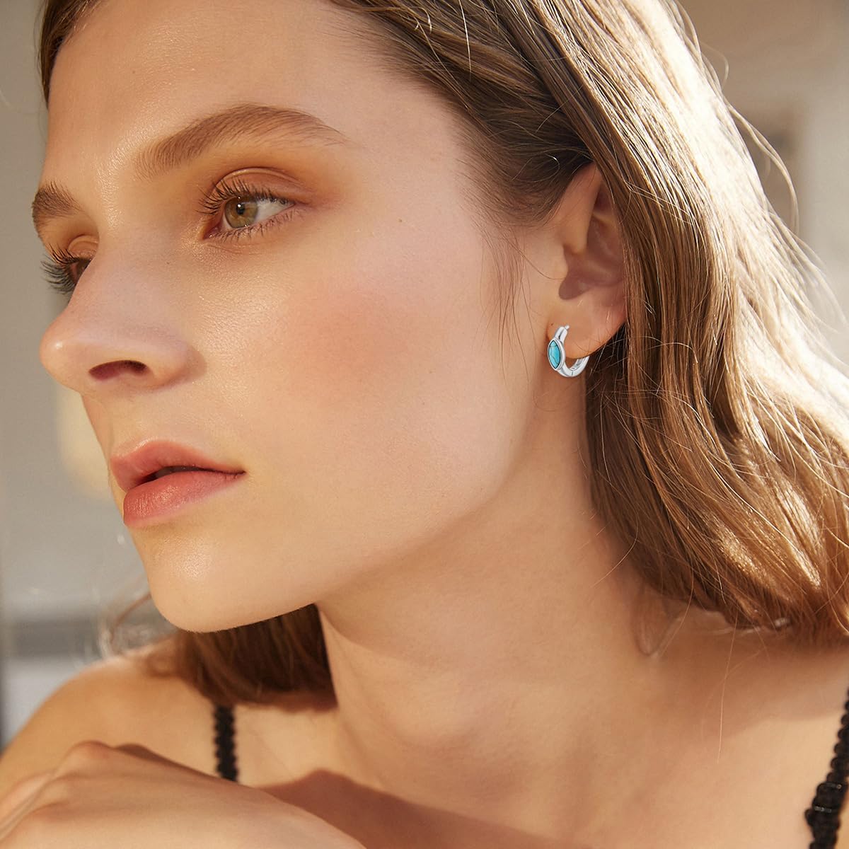 Turquoise Hoop Earrings 925 Sterling Silver Small Turquoise Hoop Earring Western Boho Jewelry Gift for Women - Image 6