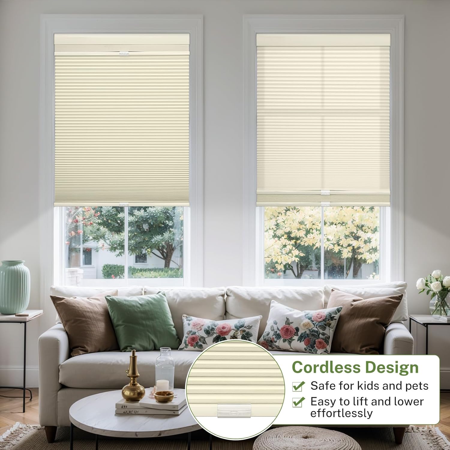 MiLin Cordless Day Night Cellular Shades Top Down Bottom Up for Windows, Cellular Blinds 2 in 1 Double Honeycomb Window Blinds & Shades for Home Insulated Privacy (Beige, Custom Size)