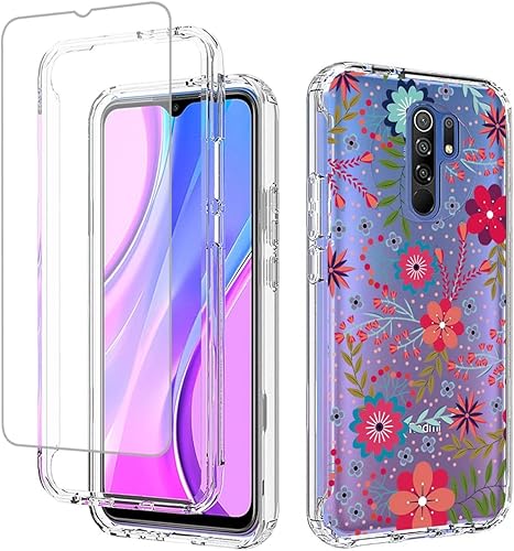 Funda para Redmi 9 PrimePoco M2M2 Reloaded M2004J19PI Funda con protector de pantalla de vidrio templado, funda protectora de TPU transparente