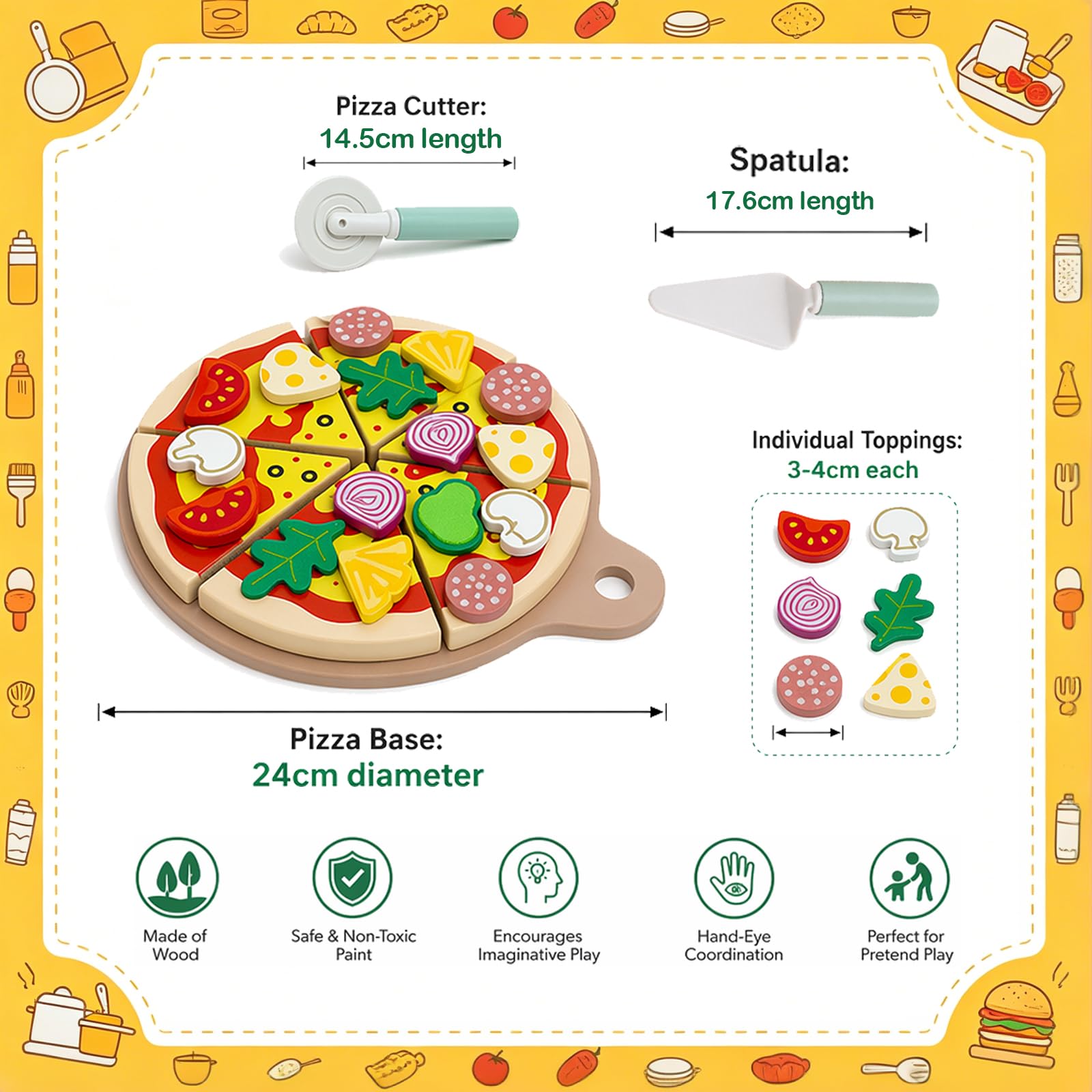 27-częściowy zestaw zabawek do pizzy, do kuchni, dla dzieci, zestaw do pizzy, zabawka kuchenna Pretend Play, zabawka Montessori dla chłopców i dziewczynek od 3 lat