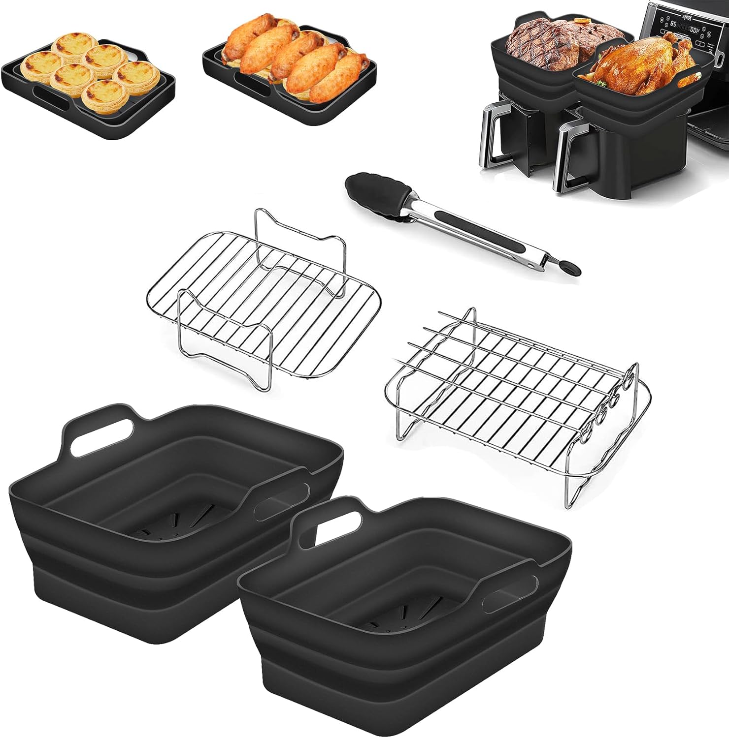 Tuuyee 5PCS Silicone Air Fryer Liners for Ninja Dual AF400UK & Tower