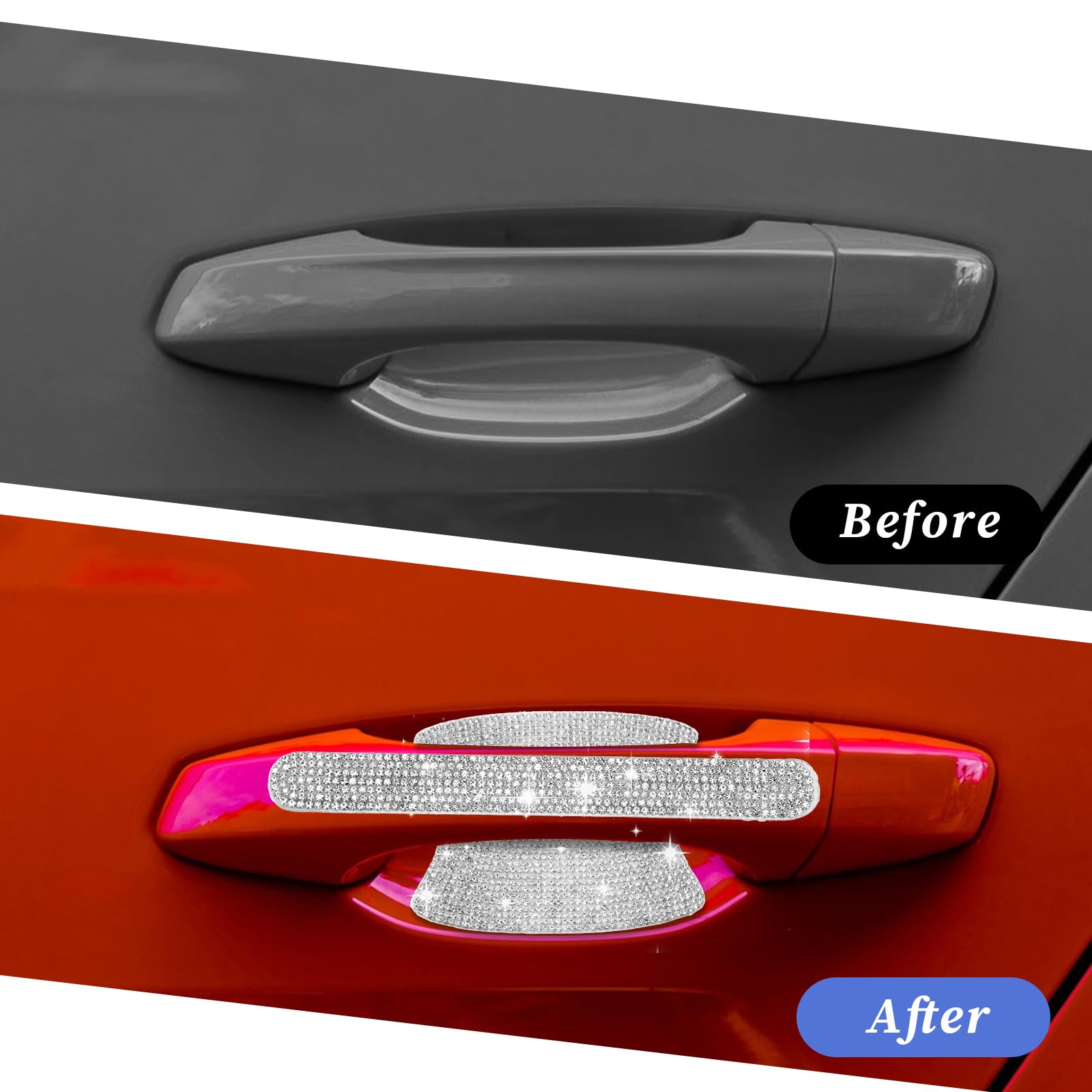 Crystal Car Door Handle Scratches Protector - 10PCS Silver Rhinestone Stickers - Bling Auto Accessories for Women — view 5