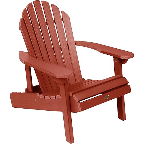 highwood Hamilton Made in the USA Folding and Reclining Adirondack Chair, Adult Size, Rustic Red