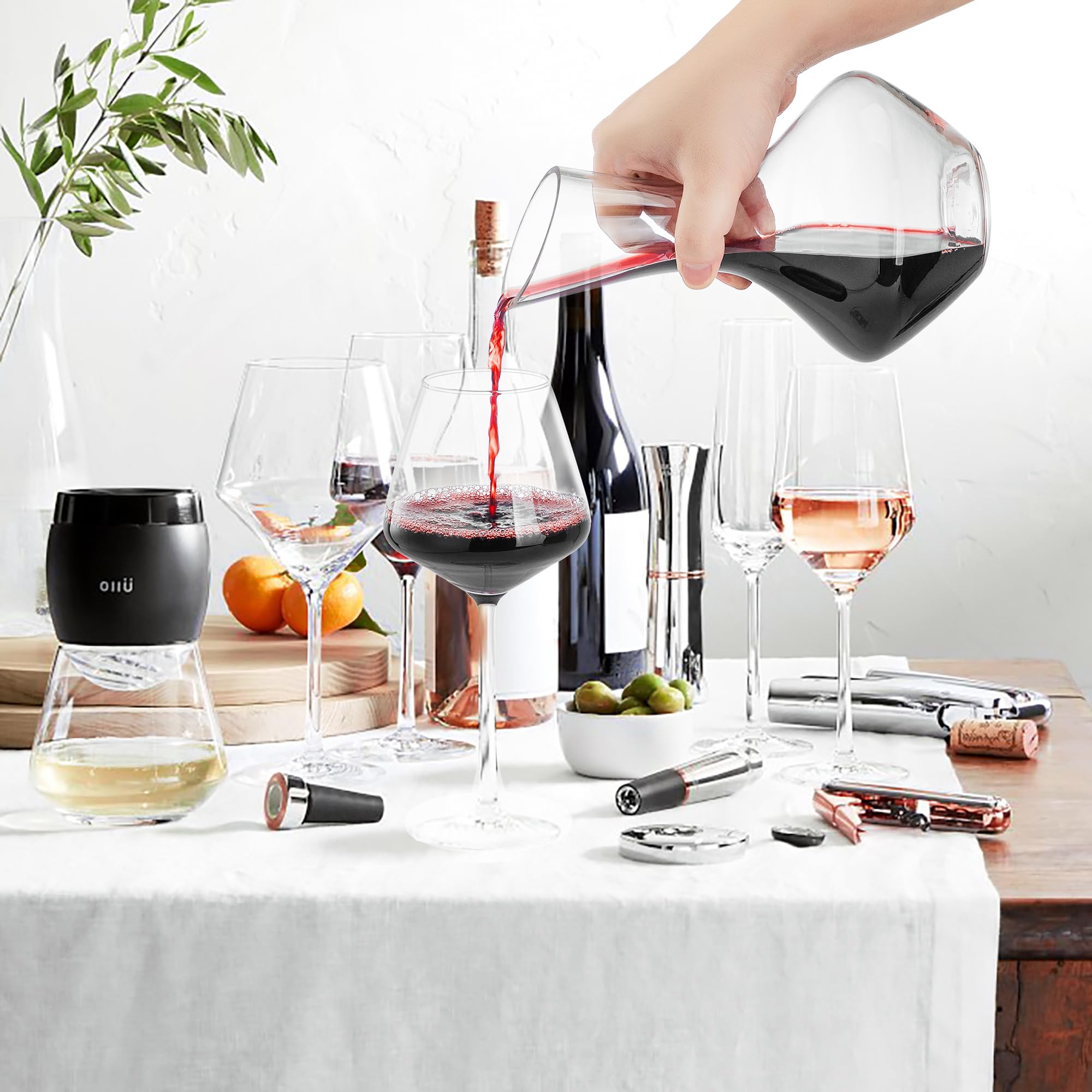 Decantador de vino, jarra de vino tinto 100% soplado a mano, vidrio de cristal sin plomo, decantador de vino de diseño elegante, accesorios de vino, idea de regalo para los amantes del vino