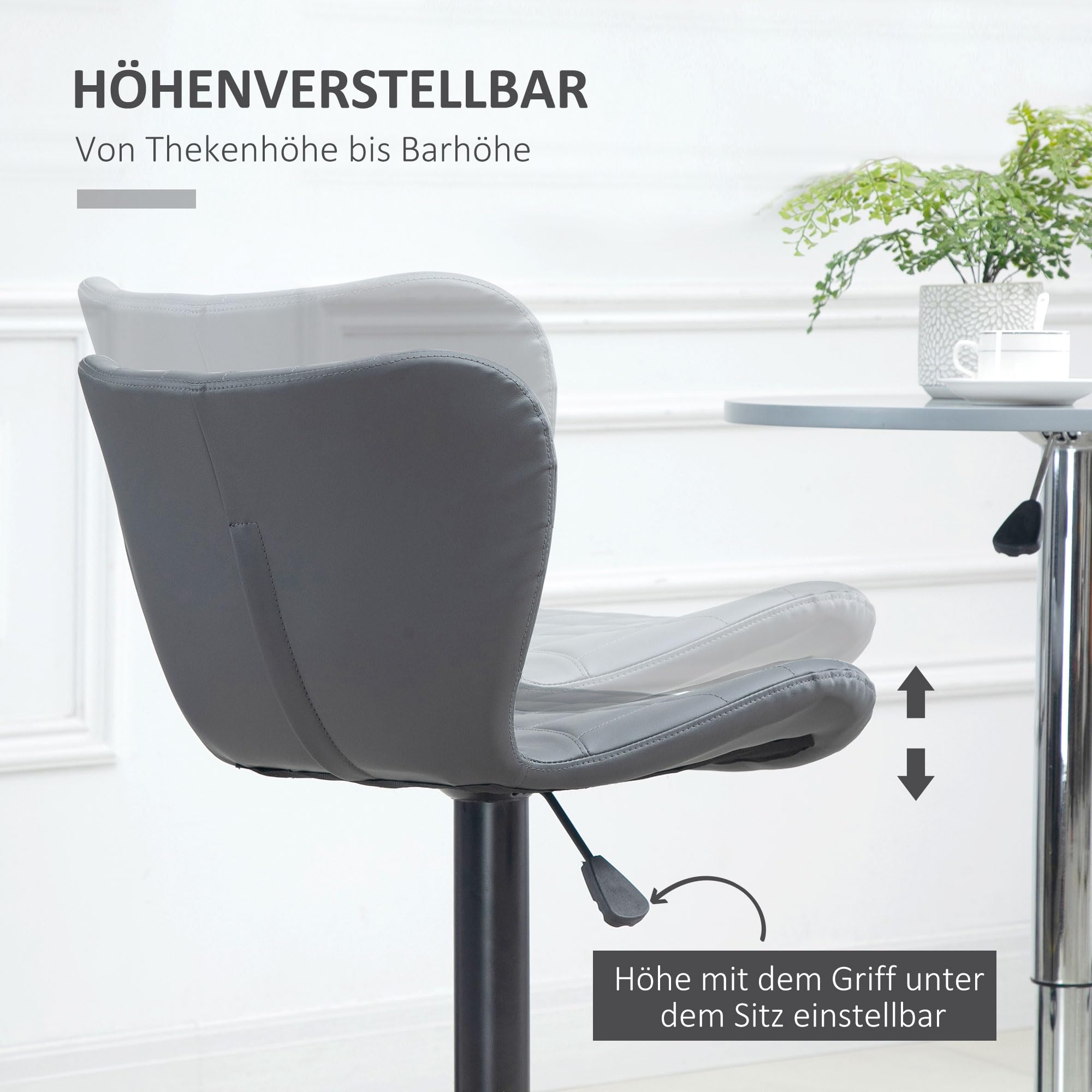 Klihome Barkrukken, set van 2, barstoelen met metalen frame, ronde barkruk, keukenstoelen met voetensteun, barkruk, belastbaar tot 150 kg, voor bar, keukeneiland eetkamer, wit, K0006BH-2