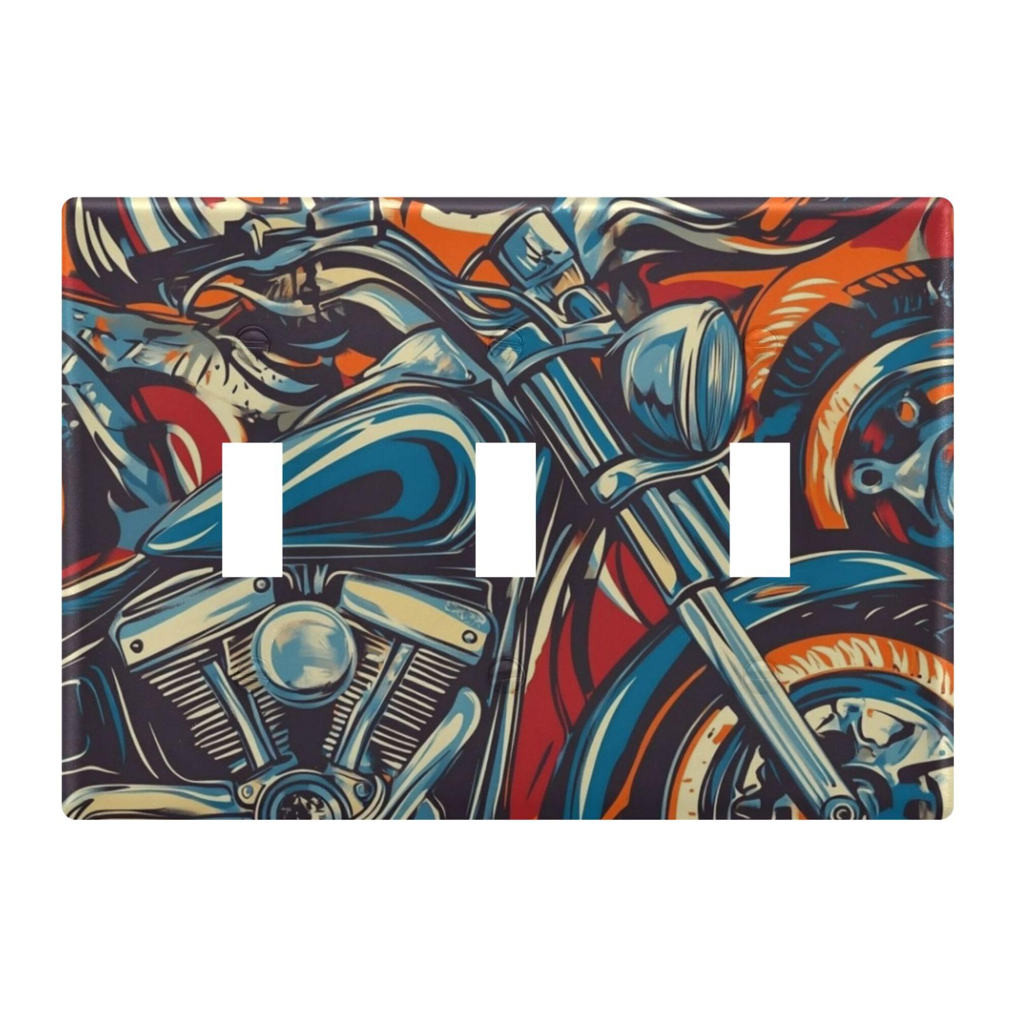 Glaphy Motorcycle Pattern Triple Toggle Wall Plate, 3-Gang Light Switch Plate Decorative Outlet Covers for Home Kitchen Bedroom Bathroom
