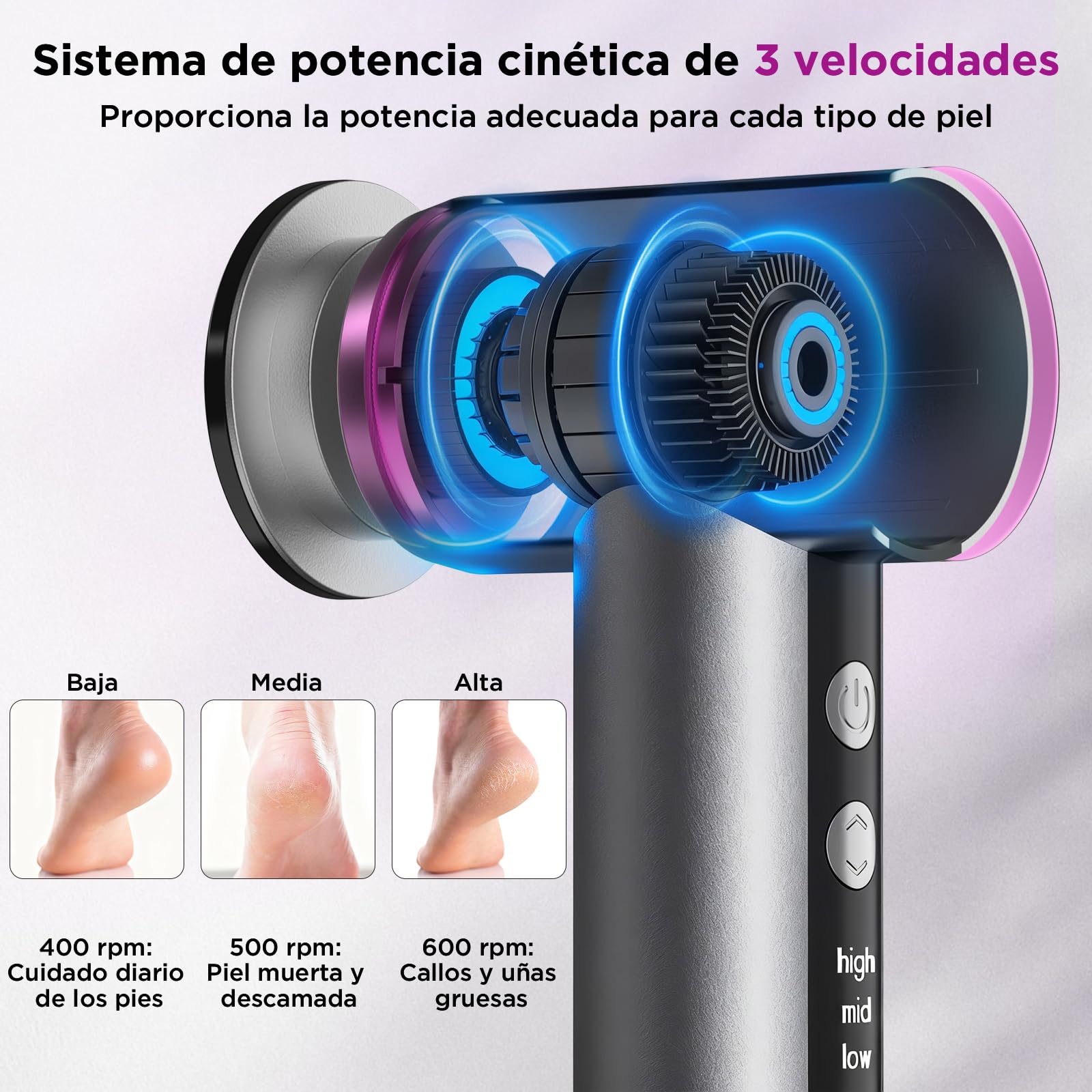 Lima Electrica Pies Durezas Aluminio Premium para Callos Pies Eliminar, Cabezal Nano-Vidrio Reutilizable, Diseño Ergonómico, 2000mAh Recargable Sin Cable para SPA de Pies, Regalo Hombre y Mujer