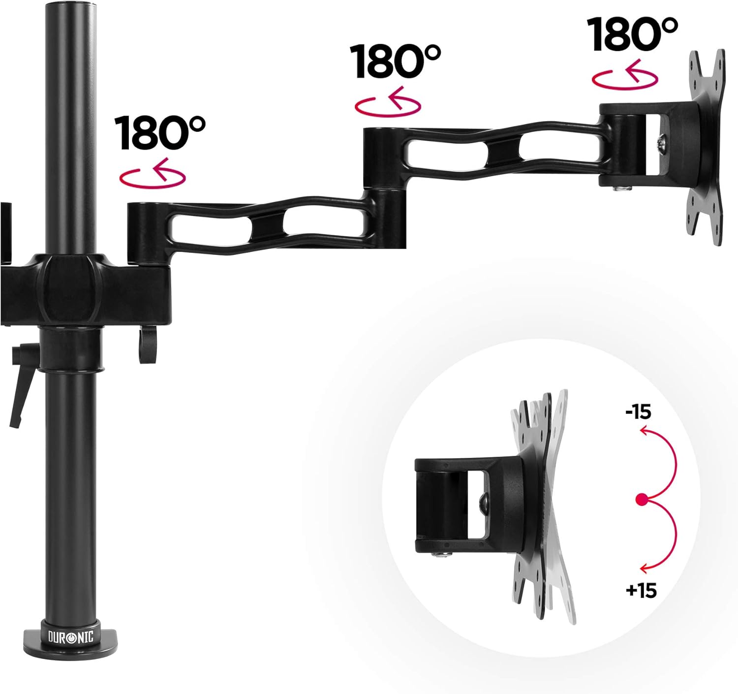 Duronic DM352 BK Arm for 2 Computer Monitors | Ergonomic Articulated Dual Monitor Stand | VESA 75 100 | Height Adjustable | Rotary, Tilt Swivel | Universal Compatibility