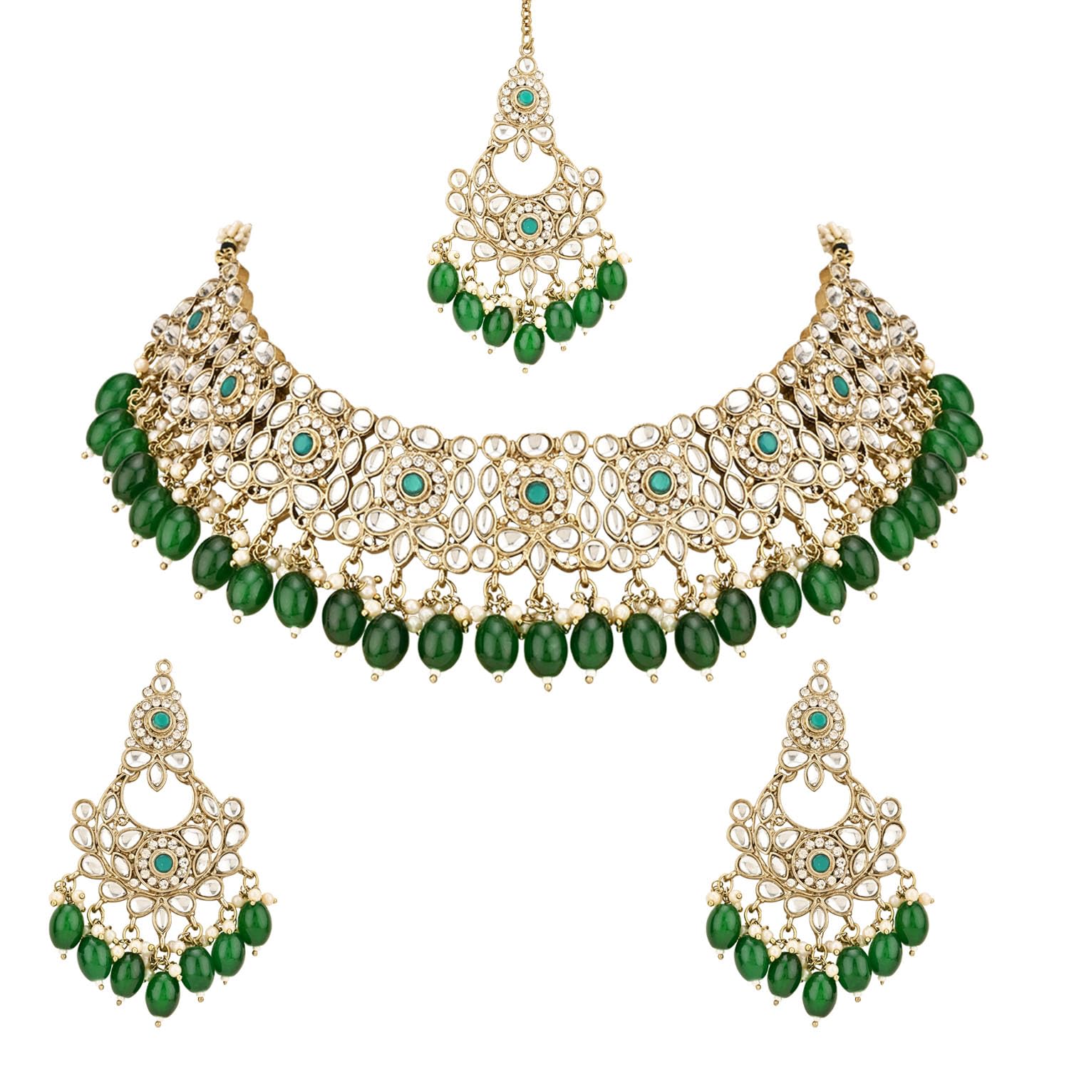 I Jewels Gold Plated Traditional Kundan Pearl Drop Bridal Choker Necklace With Chandbali Earrings & Maang Tikka Jewellery Set For Women/Girls (White) (B0D3X7736D) Amazon Price History, Amazon Price Tracker
