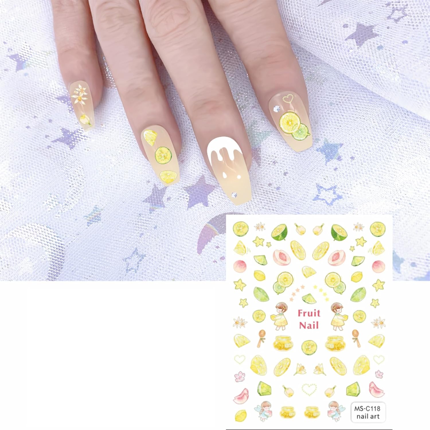 TailaiMei Summer Nail Art Stickers, Self-Adhesive Fruit Design DIY Nail Art Decals Decorations (6 Sheets)