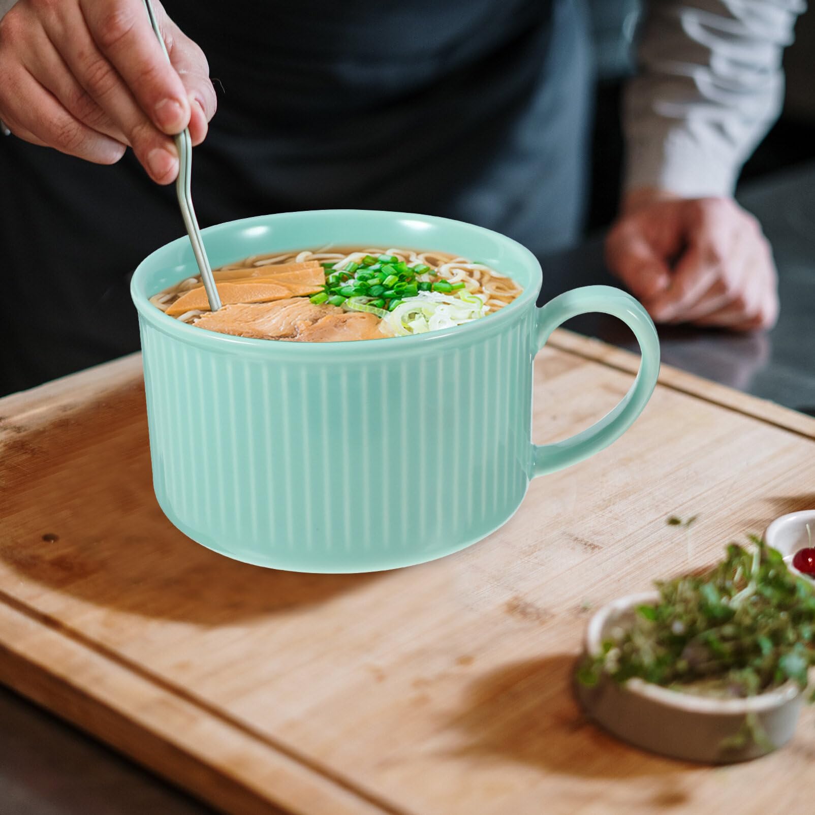 Keramik-Instant-Nudelschüssel, Instant-Nudelschüssel mit Deckel, Keramik-Ramenschüssel mit Griff, große Suppenschüssel, Bento-Lunchbox, Nudeln