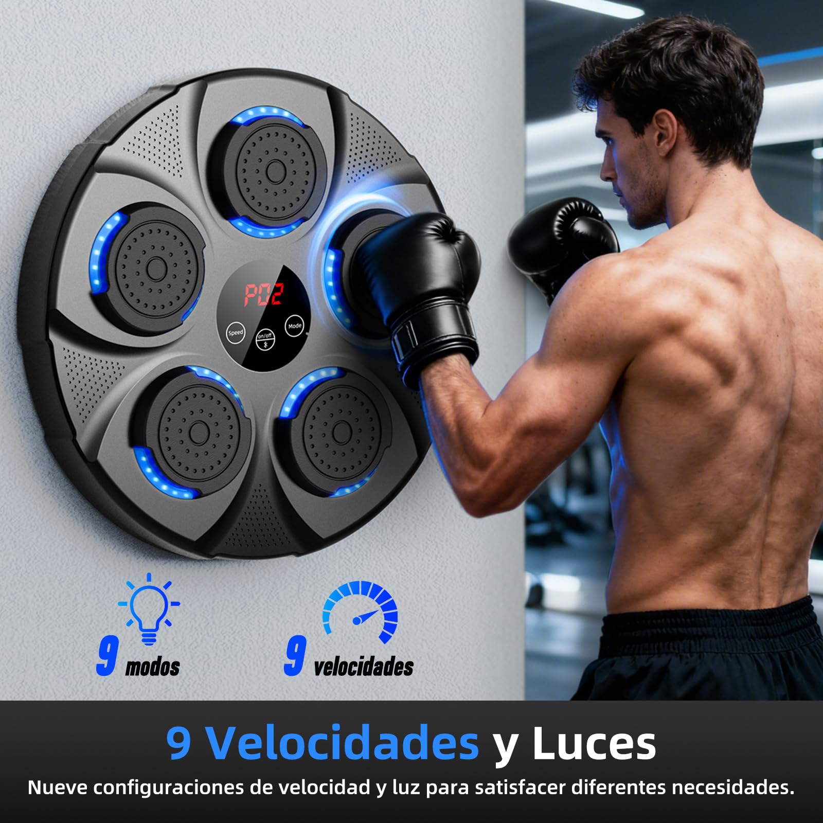 Máquina de Boxeo Musical, Máquina de Boxeo Electrónico Profesional con Guantes, Bluetooth, 9 Velocidades/Modos para Niños y Adultos, Casa, Oficina, Gimnasio, Negro