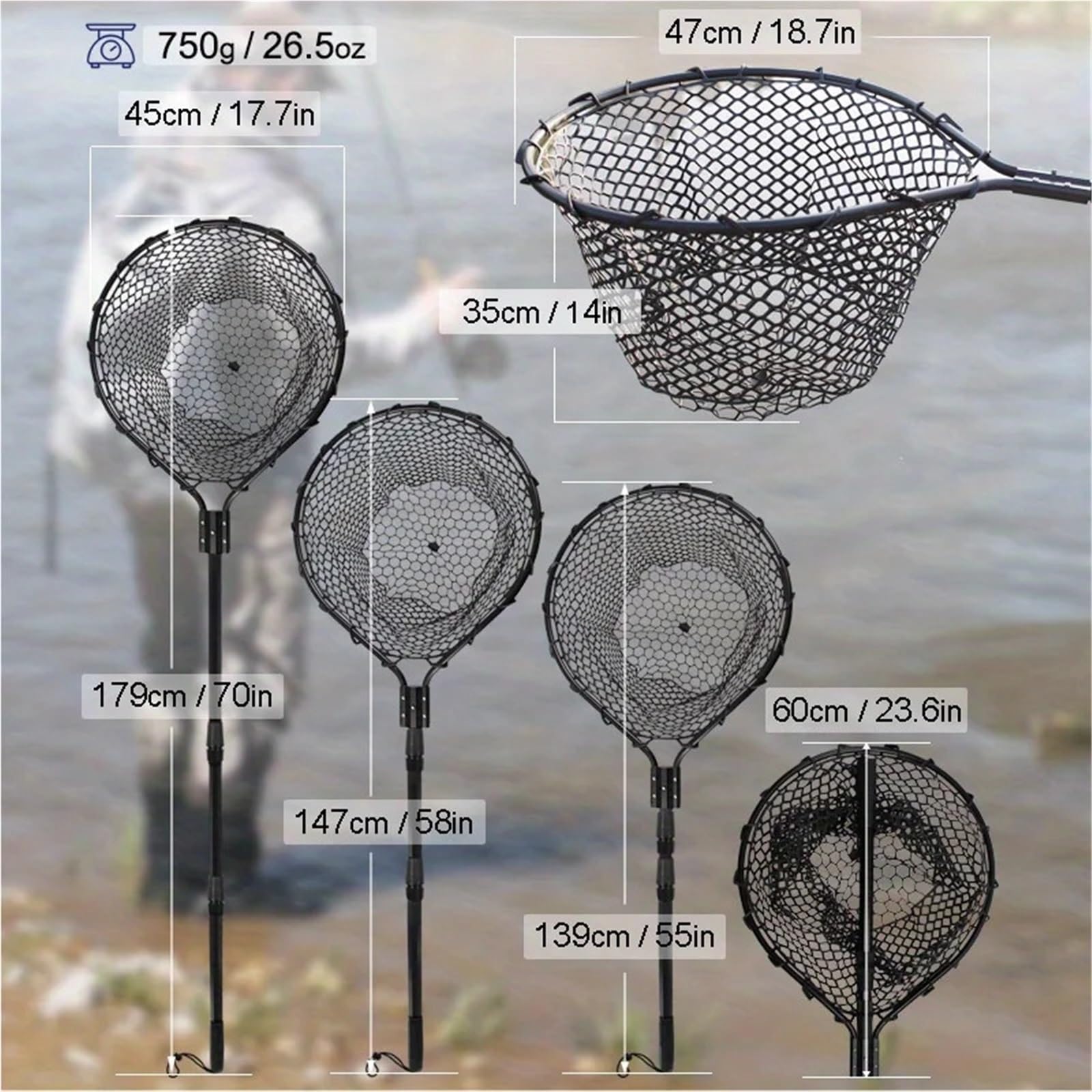 1 pz Rete da Pesca In Gomma Guadino Grande Per Acqua Salata Duty Grande Pieghevole Retrattile Rete Da Pesca Manico Lungo