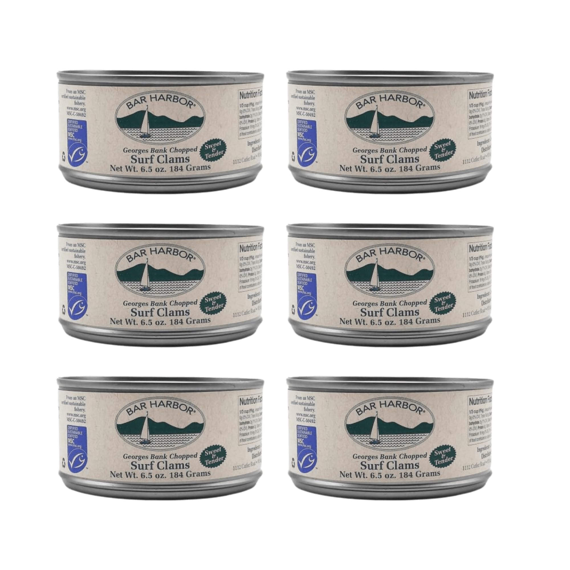 Bar Harbor Georges Bank Chopped Surf Clams, Sweet & Tender, 6.5 oz | Sustainably Sourced | No Artificial Preservatives or MSG [Pack of 6]