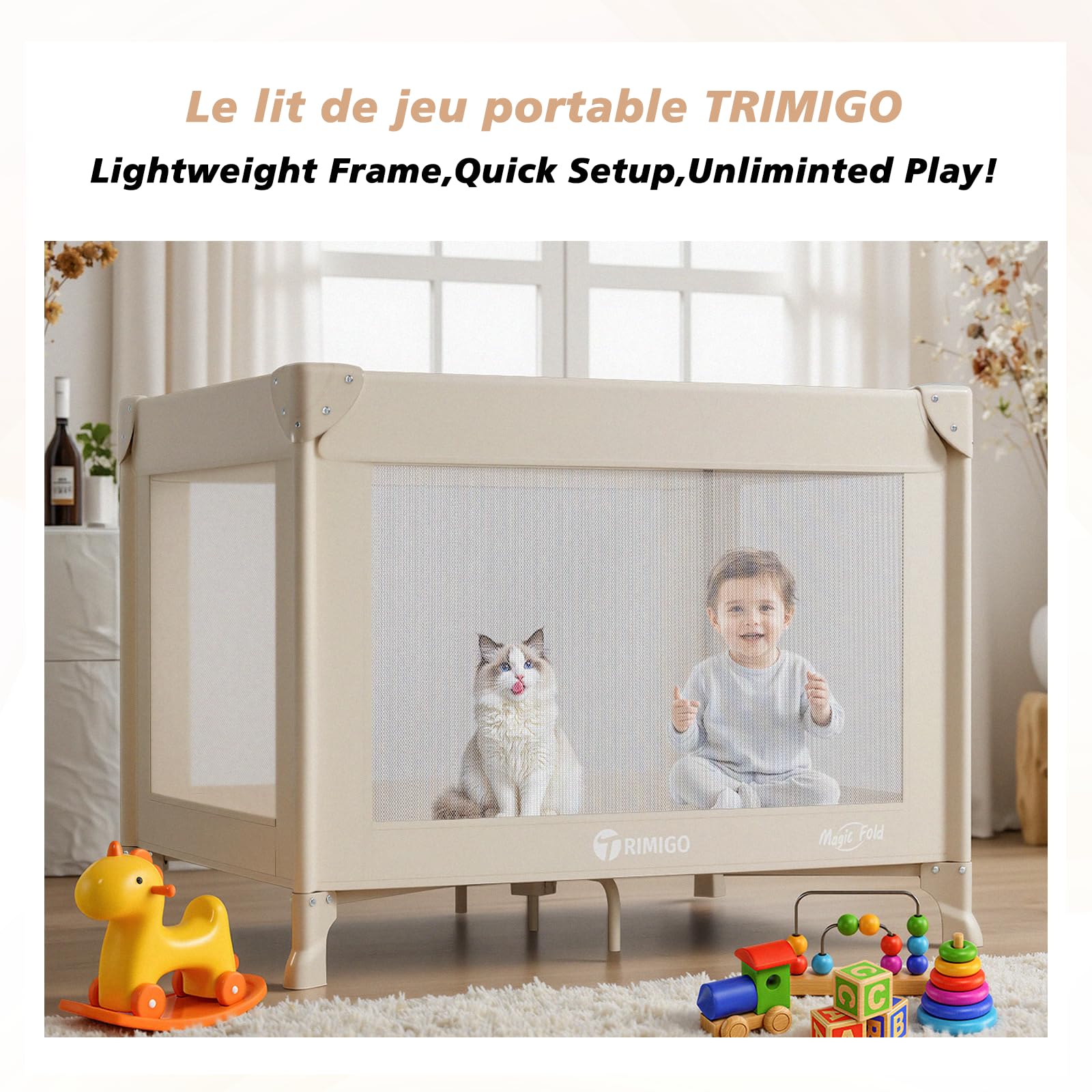 Pliable Lit Parapluie Bébé,Mini Lit Parc bébé 100 * 70 * 70cm| Lit Pliant Voyage Léger | pour Lits bébé | Parc à Jouer | Parc pour Chien| Enclos pour Chat | Inclus Sac de Transport（Kaki）