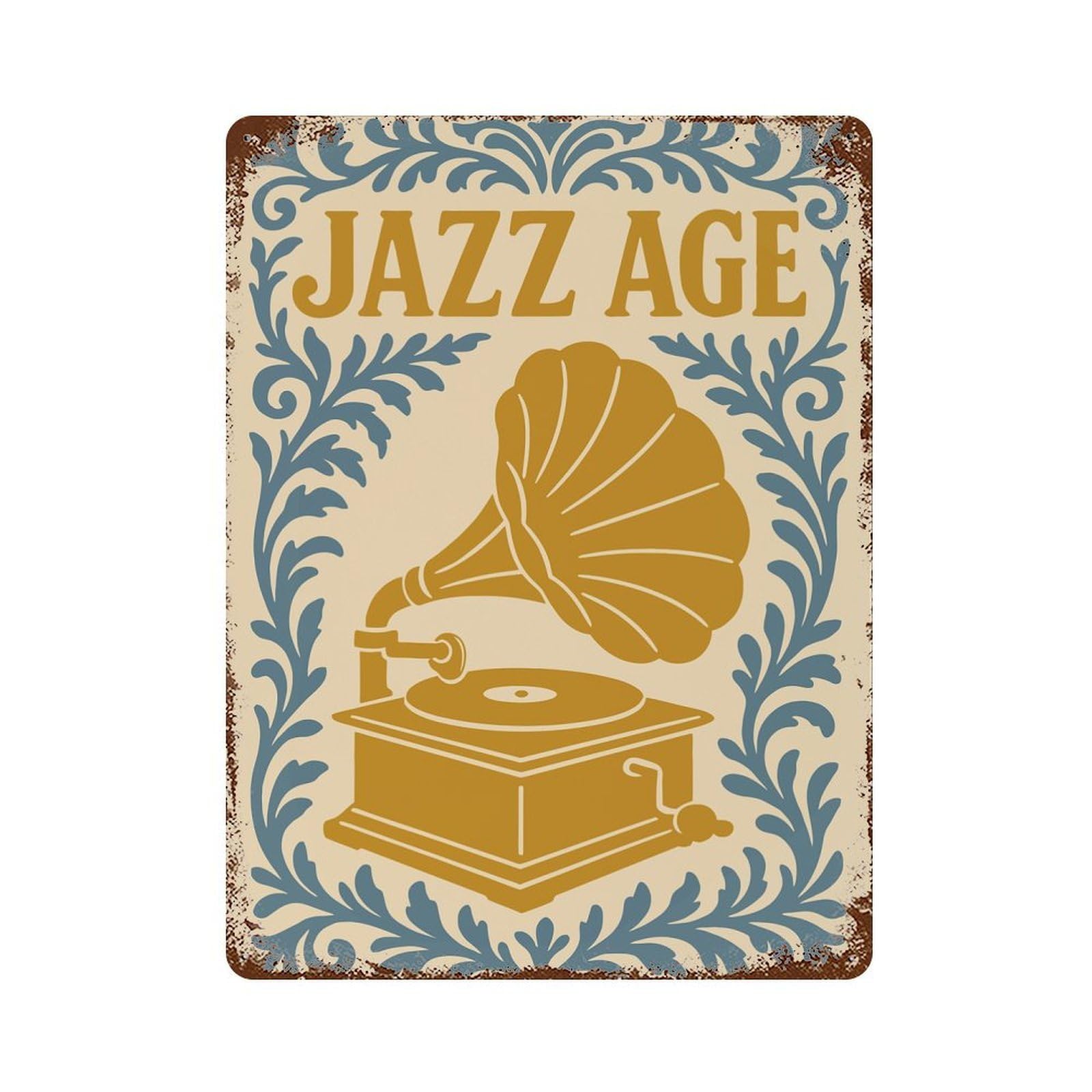 Jazz Age Gramophone Art Vintage Metal Tin Sign 15.7"x11.8", Rustic Home Decor for Garage, Bar And Workshop Decor