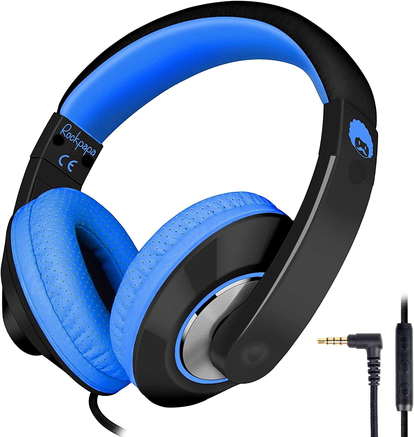 Rockpapa Comfort+ Adjustable Over Ear Headphones Headsets with Microphone In-line Volume for Adults Kids Childs Teens, SmartPhones Laptops DVD MP3/4 Black Blue