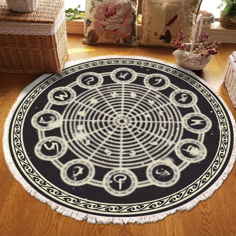 120 * 120 cm European Ethnic Style Home Bedroom, Living Room, Study, Entrance mat, Computer Chair mat, Circular Carpet(Y-H23,Diameter 90cm)