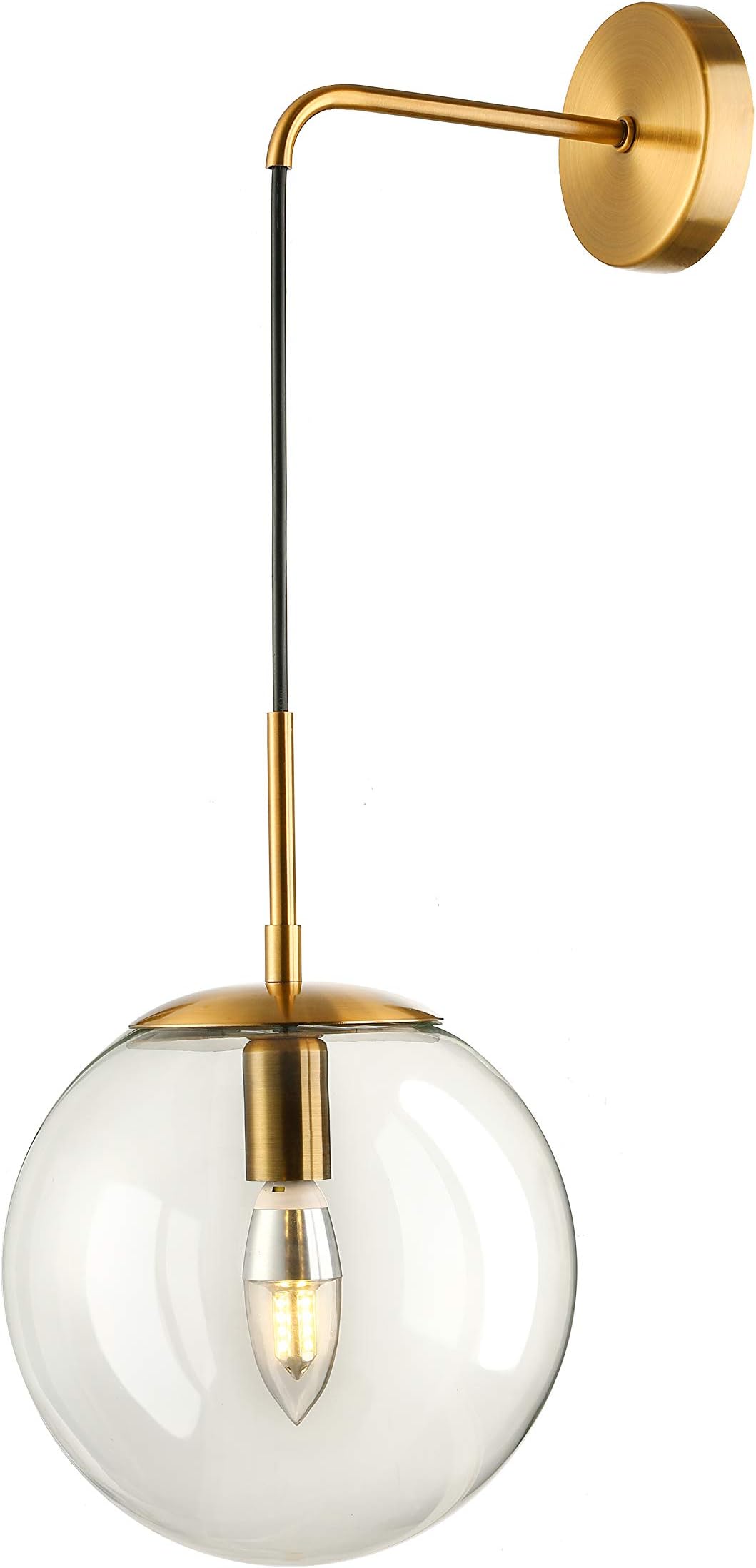 SUSUO Contemporary Hanging Wall Sconce with Clear Globe Glass Shade in Warm Brass,Length Adjustable (Gold, Small Size - 6" W)…