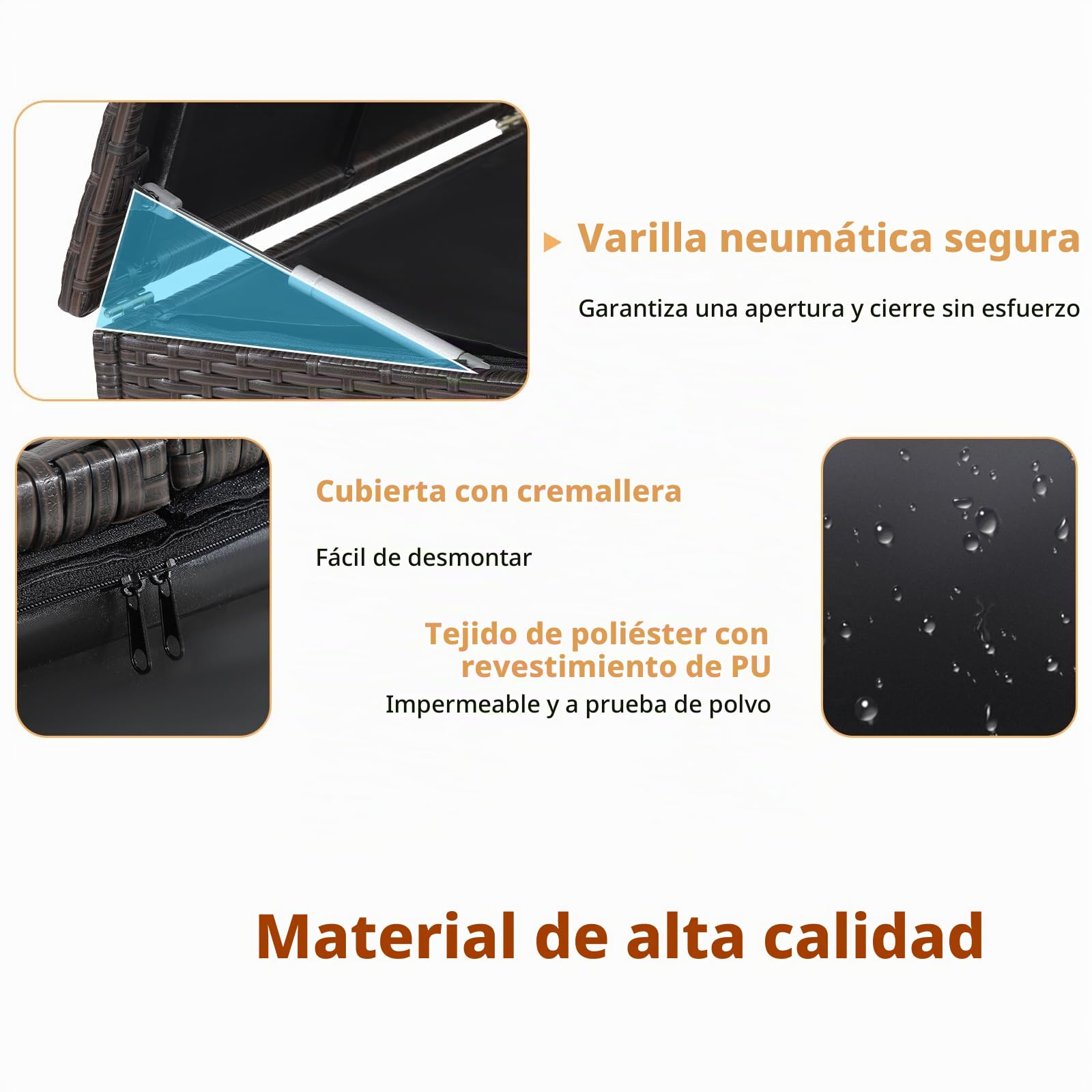 LIFEZEAL 662 L Caja de almacenaje de ratán PE, baúl de almacenamiento para exterior con 2 ruedas universales, cubierta impermeable con cremallera, Arcon para jardín, balcón, 150x77x73 cm