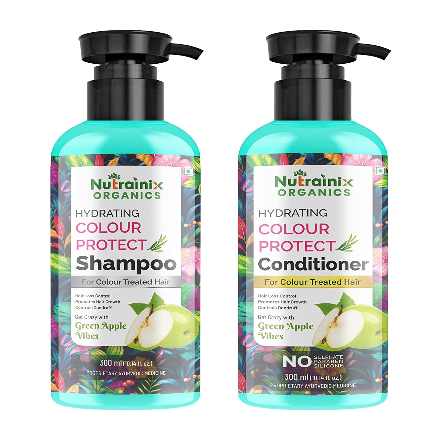 Hydrating Color Protect Shampoo & Conditioner for Men & Women Combo | Complete Hair Colour Protection with Green Apply Vibes - Pack of 2 | (Shampoo - 300ml) + (Conditioner - 300ml)