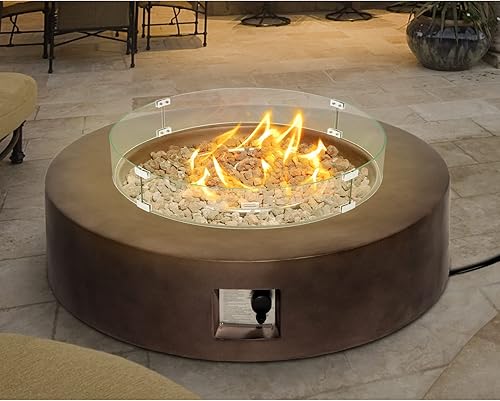 Miniatura 9 de Mesa de fuego de gas propano para patio, 50,000 BTU para exteriores, rectangular, acabado similar al hormigón con rocas de lava, cubierta de lluvia,