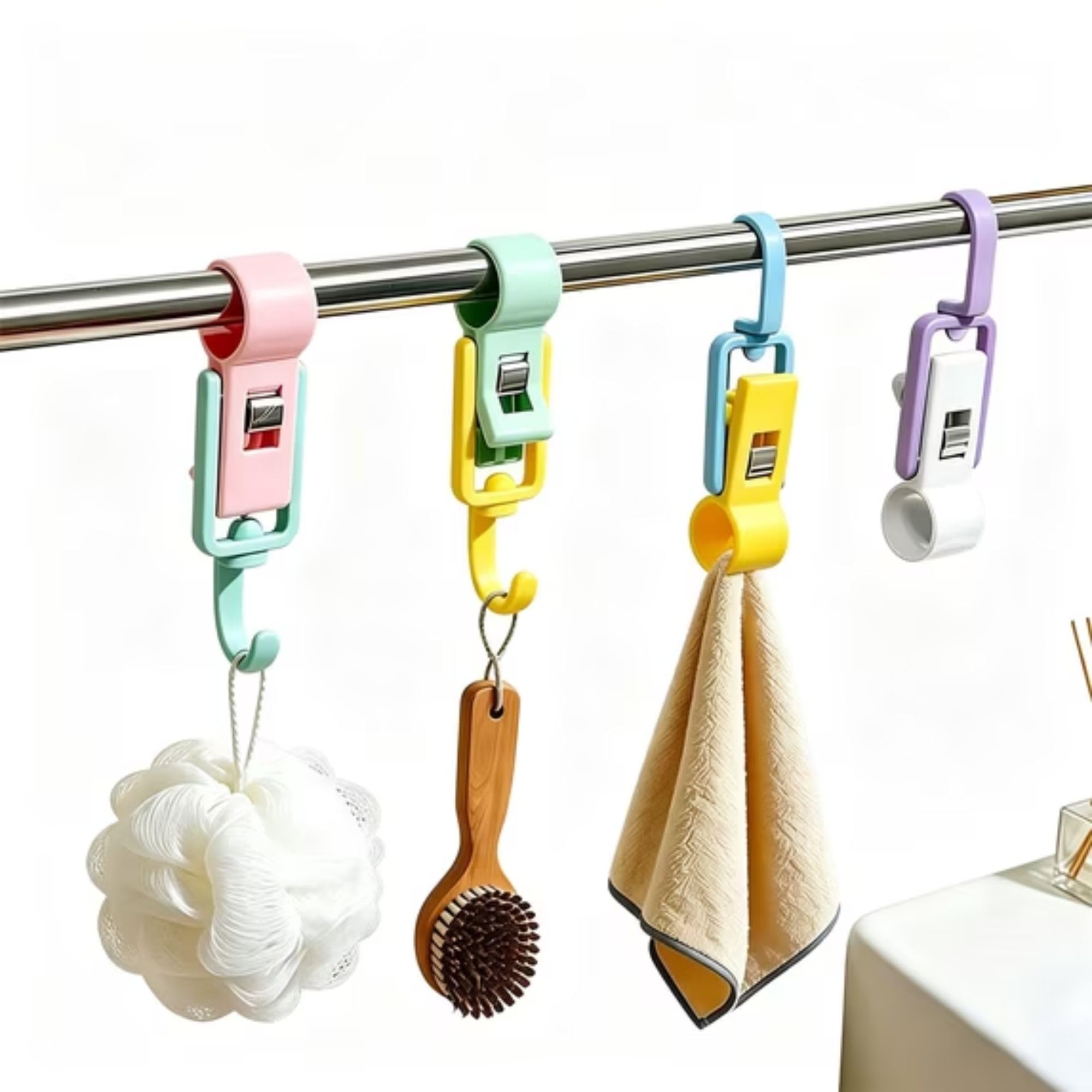 Laundry Hooks Clip, Plastic Home Travel Hanging Hanger, Closet Organizer Clamps, Clothes Hangers Pins, Clothespin Clips Hooks, Portable Hanger Clips for Bathroom Wardrobe Kitchen, Random Color 4PCS-image-23