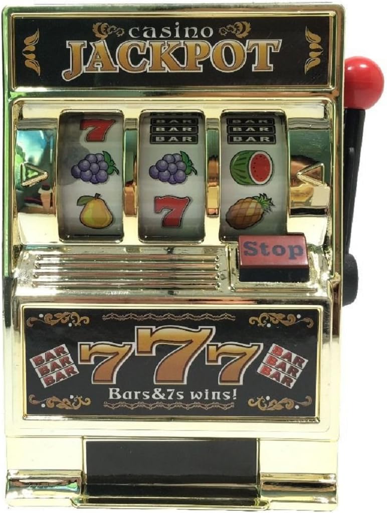 Emob Vintage Jackpot Golden Casino Slot Machine Money Box Bank Toy for Kids (Multicolor)