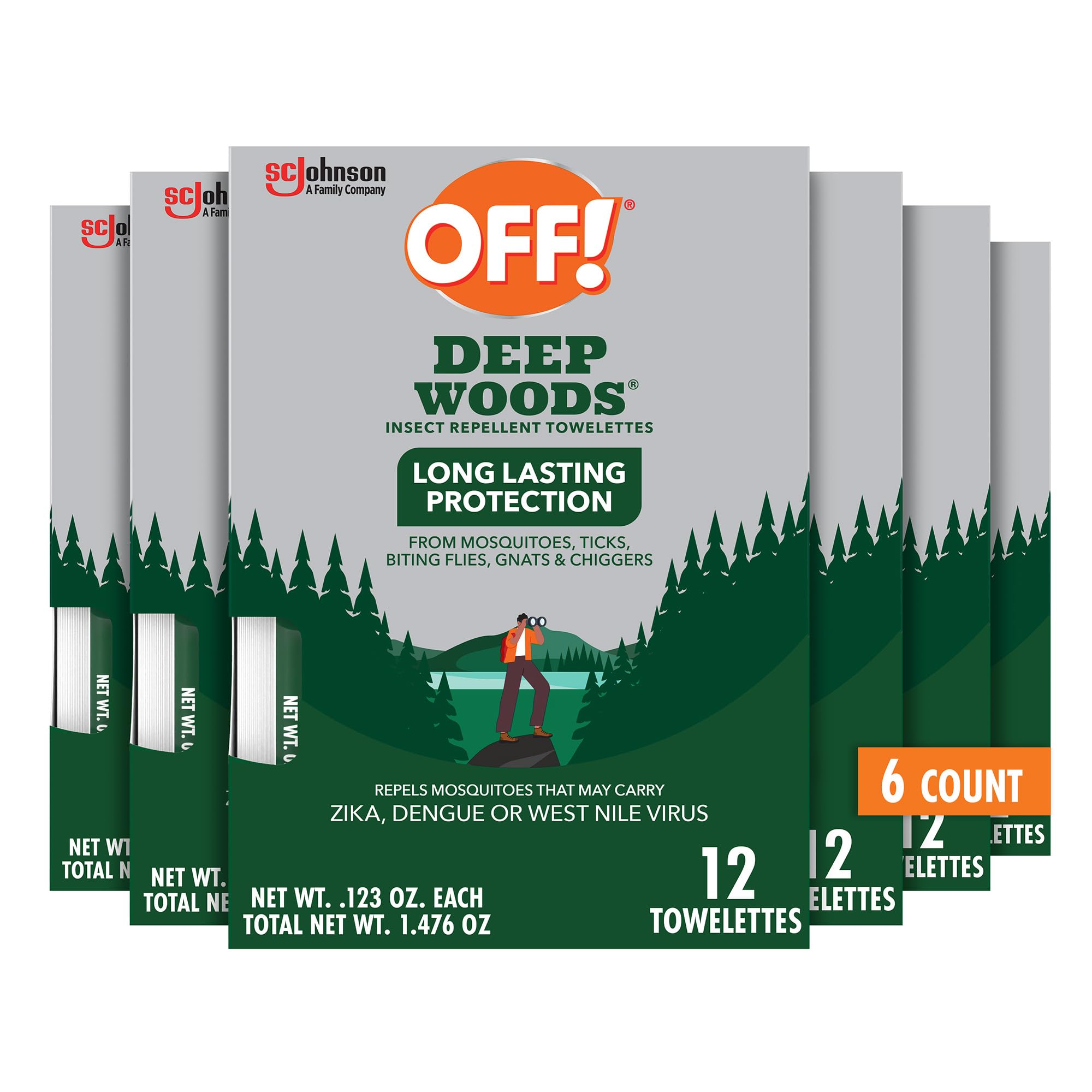 Deep Woods Insect Repellent Towelettes Mosquito and Tick Protection Wipes 12 Count (Pack of 6)