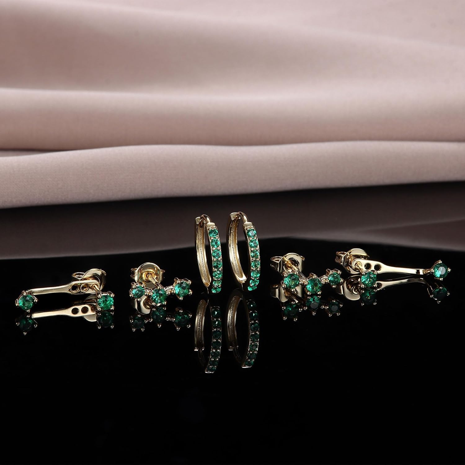 FIASASO 3 Pairs 925 Sterling Silver Hypoallergenic Earrings for Women Trendy - 14K Gold Plated Stud Hoop Cartilage Earrings Set Small Earring Stacks for Sensitive Ears Non Tarnish Dainty Silver Earring - Image 2