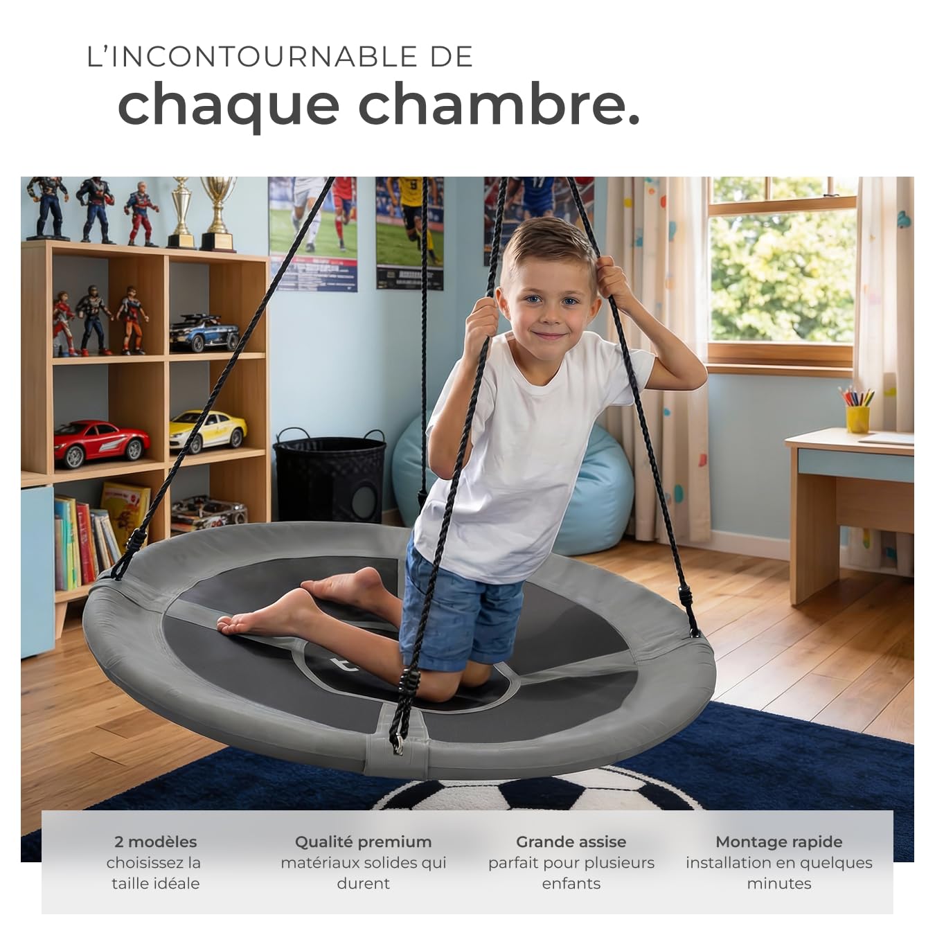 tectake® Balancoire nid d'oiseau Balancoire Exterieur Balancelle de Jardin pour Aire de Jeux Exterieur Our intérieur pour Enfant & Adultes avec Corde balancoire & mousquetons, Max. 120 kg, ⌀120cm
