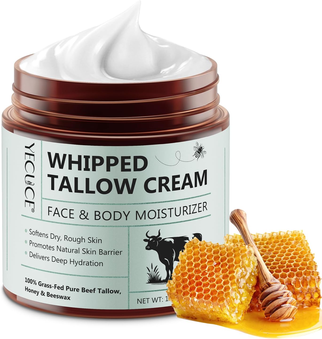 Beef Tallow Honey Balm, Tallow Skin Cream, Beef Tallow Crème, Biologische anti-rimpel huidcrème, rundertalg biologische crème, Beef Tallow Skincare, Gezichts- en Lichaamshuidcrème, geschikt voor