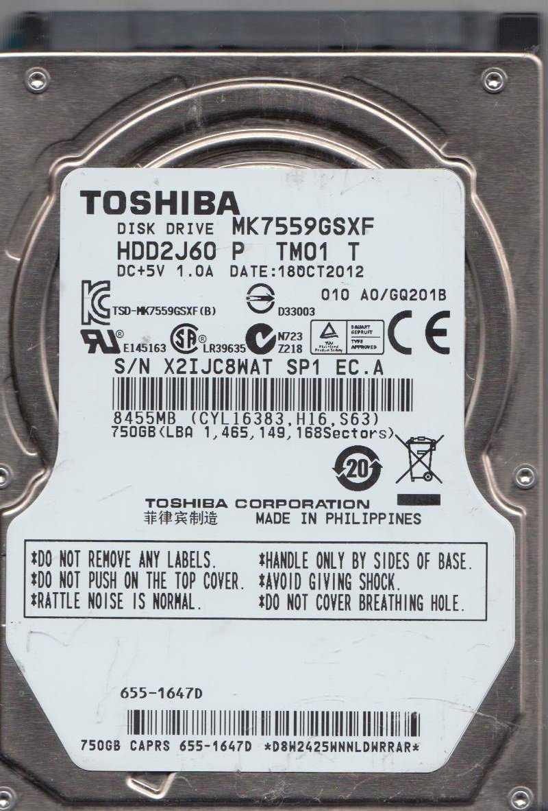 Amazon | mk7559gsxf、a0 / gq201b、hdd2j60 P tm01 T、Toshiba 750 GB