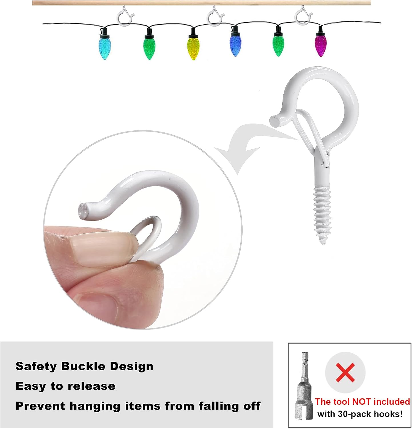 PlusRoc 30 Pack Screw Hooks for Hanging Plants Outdoor Lights(White) image 2