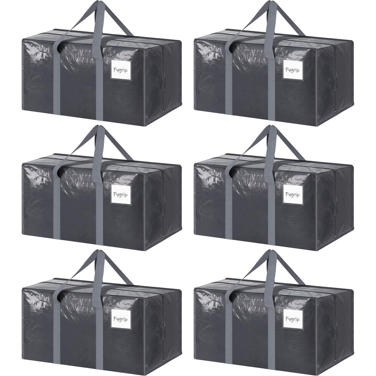 6 Pack Extra Heavy Duty Large Moving Bags with Strong Zipper, Gray | Comfortable Handles, Sturdy & Durable Clothes Storage Bags Totes Bins, Blue Packing Moving Boxes for College Supplies