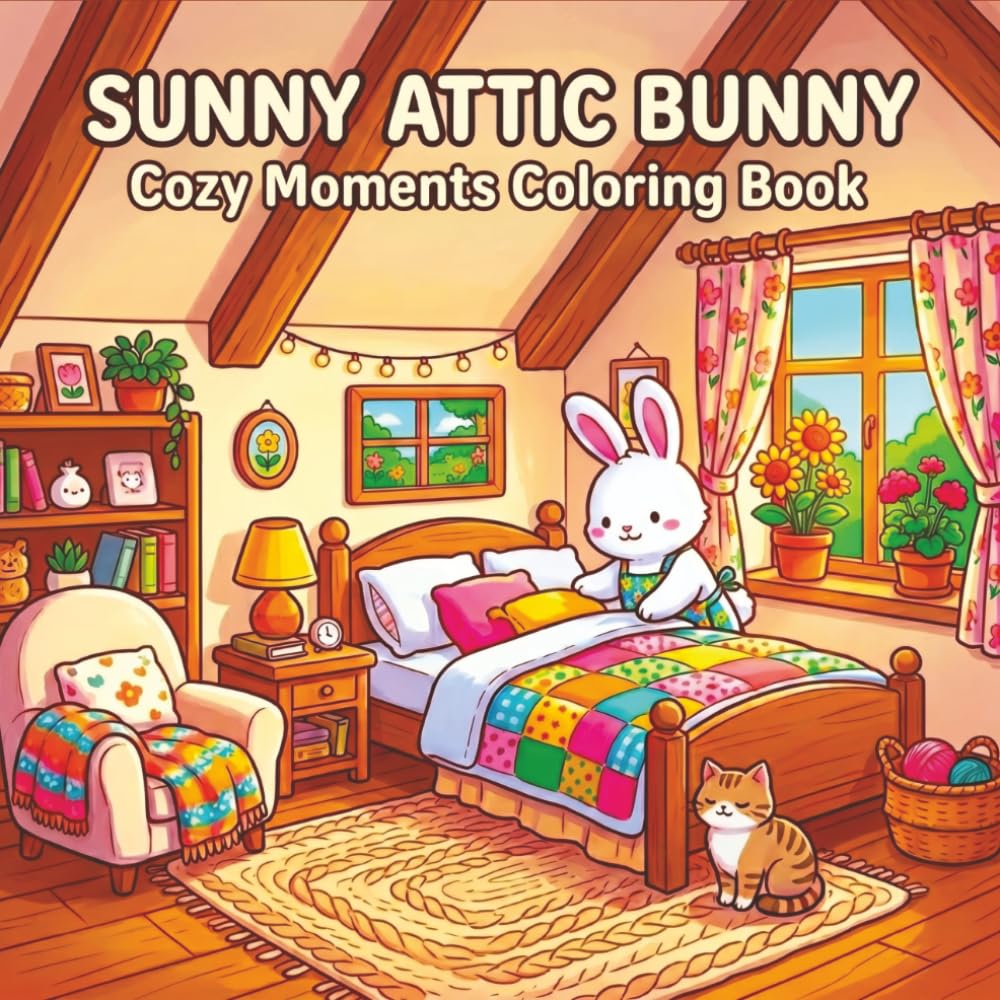 Sunny Attic Bunny: Cozy Moments Coloring Book: Cute & Comfy Cozy Home Scenes for Relaxation and Stress Relief Coloring Book For Adults
